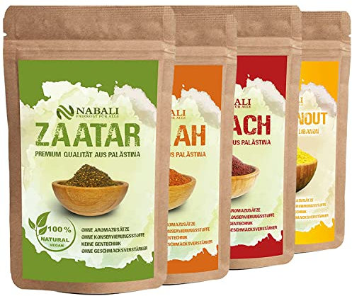 NABALI FAIRKOST FÜR ALLE Zaatar, Dukkah, Sumach, Ras El Hanout Gewürz Satz nach Ottolenghi - Orientalische Gewürze Aus Palästina (je 100 g)