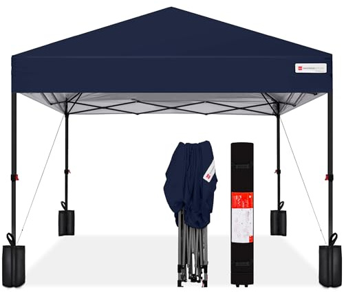 Best Choice Products 10x10ft Pop Up Canopy Tent, Outdoor Shade, 1 Person 1 Minute Set Up, Carry Case, 4 Weight Bags - Navy Blue