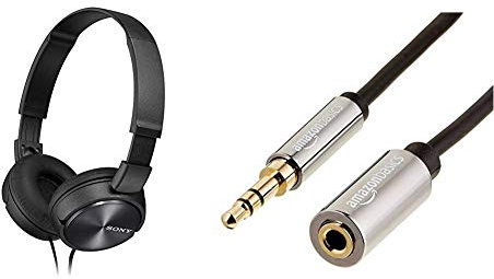 Sony MDR-ZX310B Casque Pliable - Noir & Amazon Basics Rallonge Audio stéréo (3,5 mm mâle vers Femelle) 7,6 m