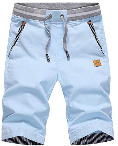 ZOXOZ Short Homme Pantalon Court Décontracté Short en Coton Casual Taille éLastiquéE Slim Fit Short de Plage Ete avec Pochess Elastique Bleu Ciel 3XL