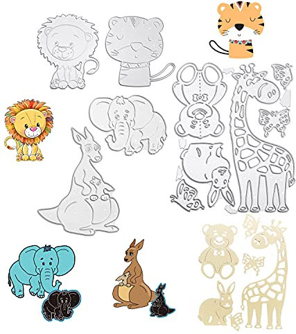 10 Stück Stanzschablone Dschungel Wald Tiere Set, Stanzformen Jungle Zoo Urwald Eefant Schneiden Prägeschablonen Prägung Schablone Stanzschablonen für Kinder Scrapbooking Foto Album Papier Karten Deko