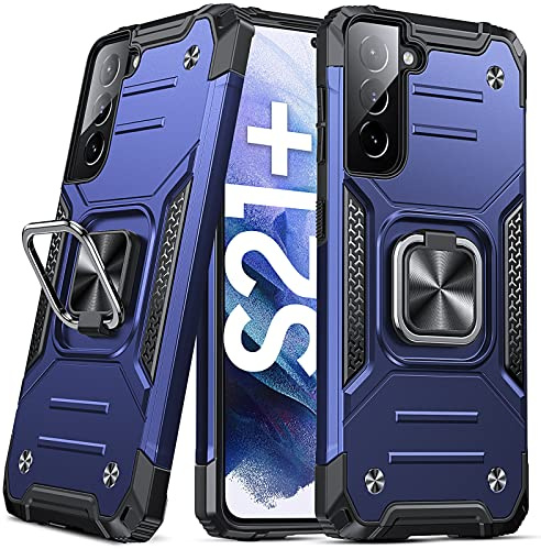 DASFOND Armor Hülle für Samsung Galaxy S21+ Plus 5G Case Militär Stoßfest Handyhülle [Upgrade 2.0] 360 Grad Metal Ring Halter Ständer Schutzhülle [für Handyhalterung Auto Magnet], 6,7 Zoll, Blau