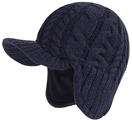 LLmoway Wintermütze für Herren und Damen, mit Visier, warme Ohrenklappen und Fleece-Futter, marineblau, large