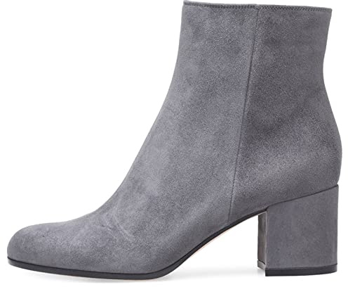 Stivali da Donna Stivali Chelsea in Pelle Tacco a Blocchetto Stivaletti Satin Ankle Boots Cerniera Tronchetti Invernali Impermeabile Antiscivolo Outdoor Trekking Scarponi,Grigio,37 EU