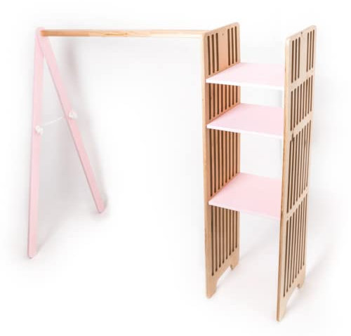 EWART WOODS Kindergarderobe Holz Kleiderständer Kleiderschrank Kinder Verkleiden Aufbewahrung Kleinkind Kleiderschrank Montessori Zimmer Möbel (Rosa Kleiderschrank)