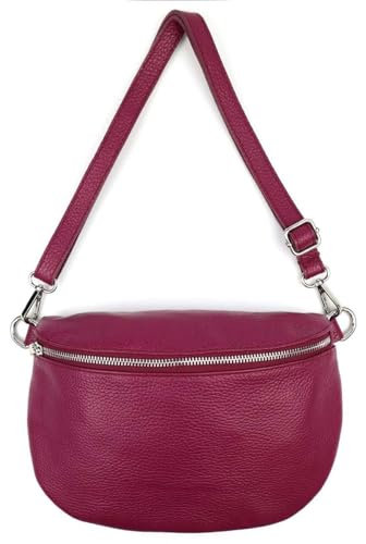 OBC Made in Italy Damen Leder Tasche Gürteltasche Crossbody Hüfttasche Bauchtasche Umhängetasche Cross-Over Bodybag Schultertasche Handytasche (Bordo)