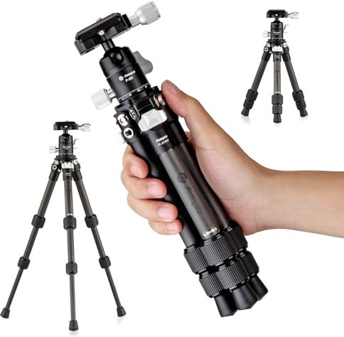 Fotopro Mini Travel Tripod, Lightweight Compact Carbon Fibre Tripod with 360° Ball Head, QR Plate for DSLR Camera Camcorder, for Travel for Desktop, Max Load 11lbs, Black