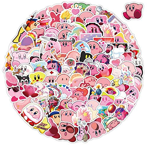 AUCEKO 100 Stück Aufkleber Pack Kirby Games Sticker Set wasserdichte Vinyl Sticker für Laptop Kinder Autos Motorrad Fahrrad Skateboard Gepäck Koffer Computer Cartoon Aufkleber Graffiti Decal