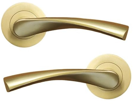 Infinity Decor Twisted Lever on Rose Modern Internal Door Handles Set with Options of Latch Lock Bathroom Door Pack - Satin Brass (Lever Handles Only)