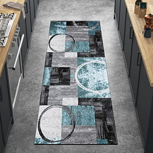 Ymural rutschfest Teppich Läufer Flur Küchen Meterware Blau 80x150CM Lang Modern Teppichläufer Waschbar Kurzflor Küchenläufer Polyester Korridor Schlafzimmer, Anpassbar