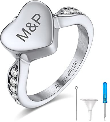 GoldChic Urnen Ring für Asche Edelstahl Damen Herren Ring mit Namen Gravur Herz Ehering Freundschaftsring Memorial Ring für Hunde Katze Feuerbestattung Memorial Urnen Schmuck Ringgröße 54.4(17.3)