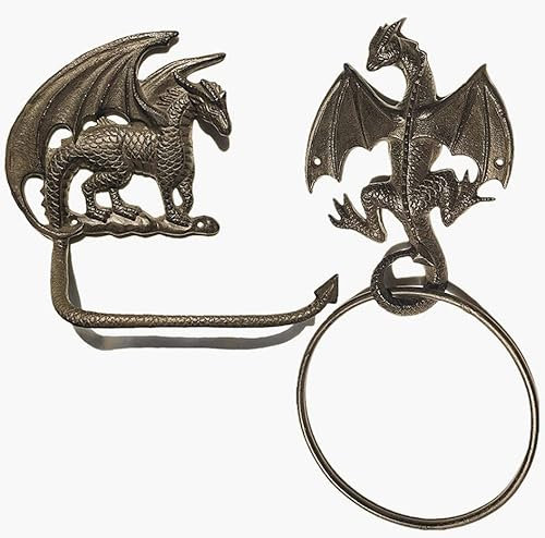Gothic Dragon Toilettenpapierhalter und Handtuchring-Set, Wandmontage, dekoratives Badezimmerzubehör, 2 Stück