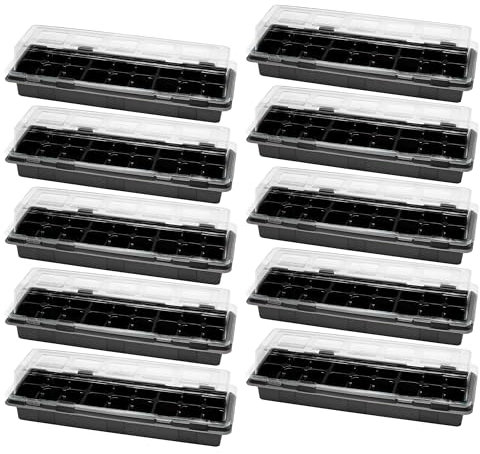 Garronda Mini Gewächshaus Anzuchtkasten Pflanzen im Innenbereich Anzuchttöpfe GD-0043 (47x16 cm; Schwarz, 10 Stück)