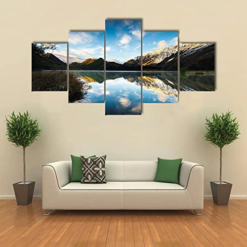stampe e quadri su tela 5 pezzi quadro moderno Vista Del Lago Moke Vicino A Queenstown pittura dipinti su tela moderni soggiorno Decor Regalo Creativo,Quadro multipannello 5 Pannelli,XXL Con cornice