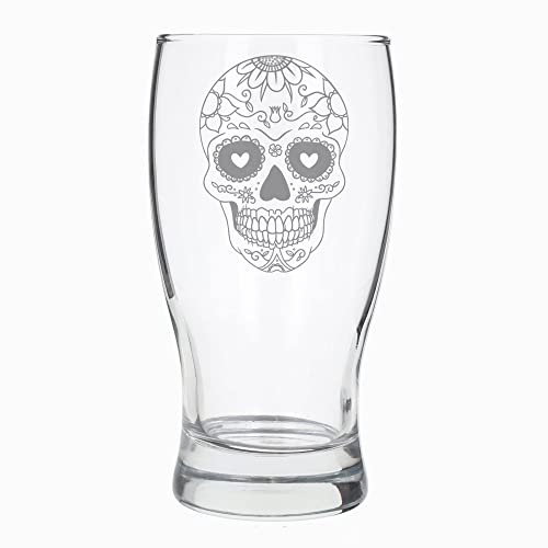 Verre à bière avec motif tête de mort en sucre - Cadeau d'anniversaire pour elle - Cadeau d'anniversaire pour lui - Verre à cidre gravé - Verre à bière