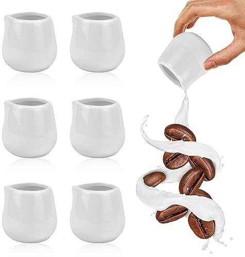 wynott 6pcs White Ceramic Milk Jug 110ml Mini Creamer Jug Milk Creamer Pitcher Small Porcelain Milk Jug Sauce Cup Serving Pitcher for Milk Coffee Sauce Gravy Custard Pouring Jug