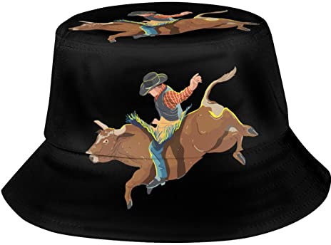 351 Herren Damen Fischerhut Cowboy Reitet Auf Einem Bison Eimer Hut Faltbar Anglerhut Haltbare Strandhut Für Strand Freien Sommer