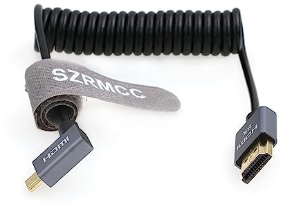 SZRMCC 8K 2.1 Micro HDMI Links Winkel auf HDMI High Speed Spiralkabel Kabel für Go-Pro Hero 3/4 Canon EOS M5 Sony A6000 A7III RX10 Nikon B500 Z6 Raspberry Pi 4 Atomos Ninja 2 Monitor