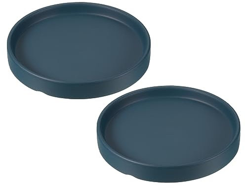 M METERXITY 2 Pièces Soucoupe pour Plante - Plateau en Céramique Rond avec Écoulement pour Pot de Jardin/Extérieur (4,5 Pouces, Bleu)