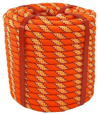 Arborist Rigging Rope Bull Rope (1/2 in x 100 ft) Orange Polyester Braided Arborist Rope 48 Strands for Various Outdoor Applications Construction Climbing Swing Sailing