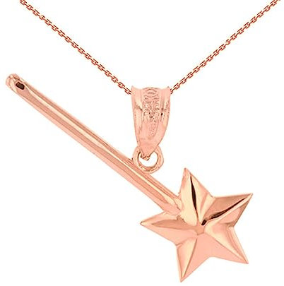 Joyara Collier Pendentif Baguette Magique étoile en 9 Carat Or Rose (Longueur de chaîne Disponible 40 cm – 45 cm – 50 cm – 55 cm) 40 cm