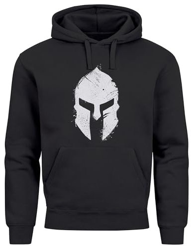 Neverless® Hoodie Herren Print Sparta-Helm Aufdruck Gladiator Krieger Warrior Spartaner Fashion Streetstyle schwarz -Weiss S