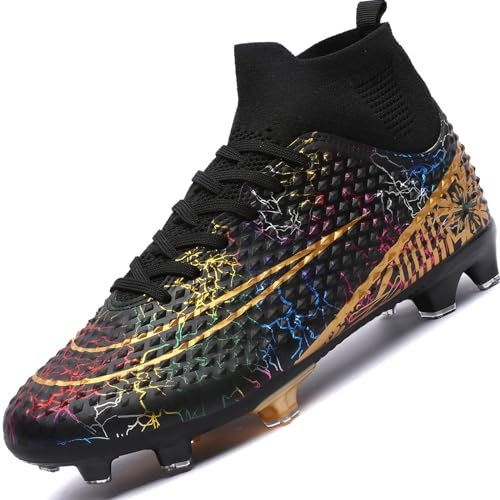 Lvptsh Fußballschuhe Herren Microfaser Spike Cleats Kunstrasen Fussballschuhe Kinder Jungen Fg Ag Outdoor Sport Football Schuhe Fußball Stiefel,Black EU44