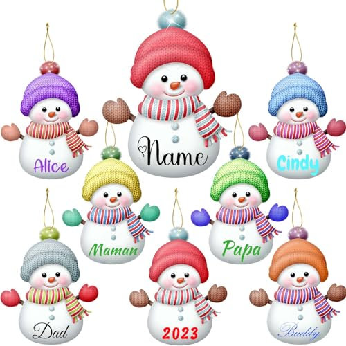 STREADVE 7 personalisierte Weihnachten Schneemann Ornamente 2023 Custom Xmas Ornament mit Namen Weihnachtsbaum Holz Hängende Dekoration Familie von 2 3 4 5 6 7 Geschenk für Kinder Papa Mama
