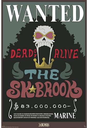 GB eye One Piece Wanted Brook 61 x 91,5 cm / 24,2 x 35,8 Zoll Maxi-Poster – Gerollt geliefert – Kunstposter – Wandposter – Poster & Drucke | One Piece Merchandising