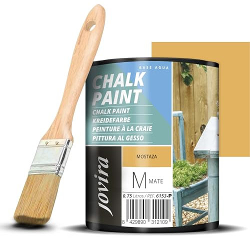 JOVIRA PINTURAS Chalk Paint - Vernice gessata all'acqua opaca + Pennello speciale per legno. Rinnovate i vostri mobili con creatività. (750 Millilitri, Senape + Pennello) F-23-K