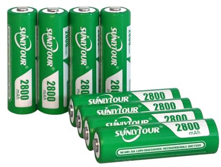 SUNLYTOUR 8 Piles 2800mAh AA Ni-MH Batterie Rechargeable Haute Capacité Ni-MH AA Jusqu'à 1200 Fois
