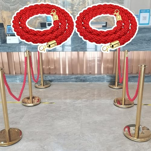 Personenleitsystem Absperrkordel Rote Samtseile 2er-Set, Rotes Rungenseil 0,9m 1m 1,2m 1,5m 2m, Sicherheitsabsperrseil mit Goldverschlüssen, Crowd Control VIP-Seil-Dekor Auf Dem Roten Teppich ( Color