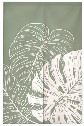 Surwin Rideau de Porte, Vert Nordique Japonais Cuisine Long Tapisserie Noren en Lin Fenêtre Rideaux Panneau Tenture Tapisserie Décoration Maison Chambre Salon (70x120cm,Graffiti Blanc)