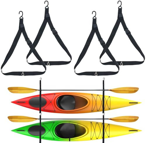 BALAVA Kayak Storage Straps Kayak Hanging Straps Adjustable Kayak Wall Mount Straps Single Kayak Storage Strap System,Suitable for Hanging 1or 2 Kayak, SUP Paddleboard, Surfboard (4 Pack)