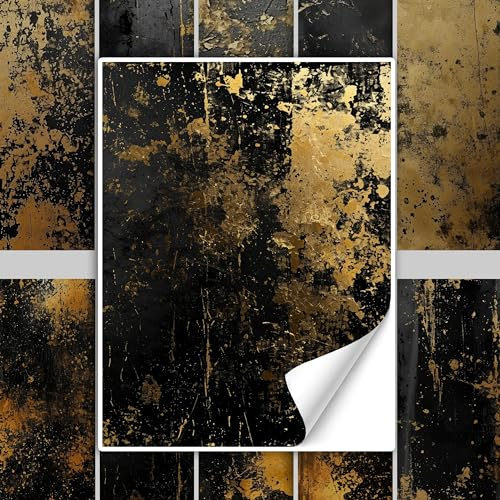 GRAZDesign Fliesenaufkleber Bad & Küche Schwarz Gold Stein Optik Textur Klebefliesen selbstklebend - 20x25cm / 10 Stück