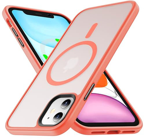 FNDMIL [NO.1 Magnetisch für iPhone 11 Hülle mit MagSafe [Silikonrand mit Rutschfester Textur][Durchscheinend Matt][Anti-Fingerabdruck] Militär Stoßfest Handyhülle für iPhone 11 Case Dünn,Orange