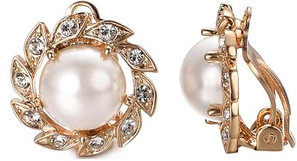 JOLCHIF Faux Pearl Clip on Earrings for Women Non Pierced Ear 18K Rose Gold Plated Sunflower Cz on Wedding Earrings Jewelry
