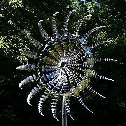 Windrad Garten, Magische windmühle aus Metall, Magische gartenmühle, Windspiel Garten, Windmühle Garten, Geeignet für Gärten, Terrassen, Rasenflächen, Höfe usw (Silber)