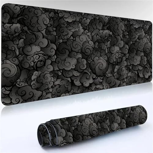 Tapis de Souris XXL Nuage Noir Large Tapis de Bureau Multifonctionnel et Etendu-900x400x2mm Jeu avec Bords Surpiqués et Dos Antidérapant Lavable et Facile à Nettoyer