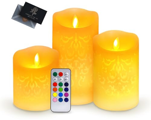 UCAMP 3 Pezzi Candele Led,Candela Led Finte,Candele Batteria,Candele Senza Fiamma Pilastro,Candele Led Con Telecomando,Candele Led Fiamma Oscillante,per Compleanno,Festa,Matrimonio,Hotel