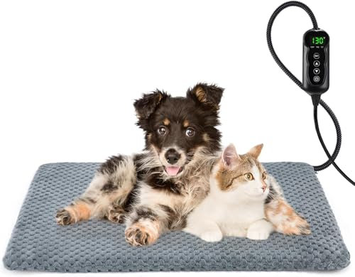 Woiil Elektrisch Haustier Heizdecke, Timing & Temperatur Einstellbar Katzen & Hund Heizmatte Sicher Weicher Wärmedecke Innen für Neugeborene, kleine und ältere Katzen und Hunde, Grau 71 * 40cm