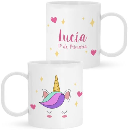 Kadoo Regalos Taza de Plástico Personalizada Infantil Cara Unicornio Con Nombre | Vuelta al Colegio/Guardería