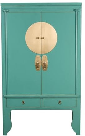 Fine Asianliving Armoire de Mariage Chinoise Lagon Bleu Orientique Collection L100xP55xH175cm Armoire Chinoise Meubles Chinois Mobilier Oriental Asiatique Mandarin Pekin