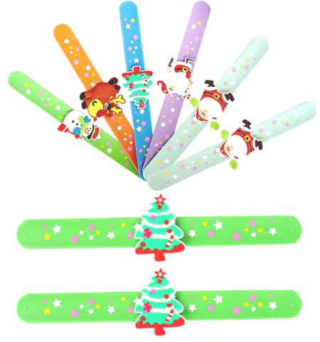 JOINPAYA 8 Stück Weihnachten Slap Armbänder Schnappverschluss Bands Weihnachts-Santa-Gummiarmbänder Für Geburtstagsfeiern Weihnachtsstrümpfe