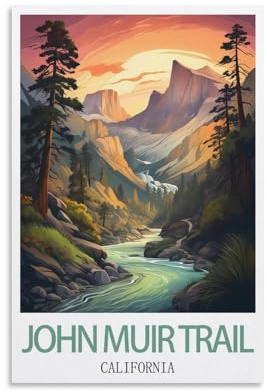 HSAYYIII John Muir Trail California Vintage-Reiseposter, 30 x 45 cm, Leinwandkunst, Poster und Wandkunst, Bild, Druck, Schlafzimmer-Dekor