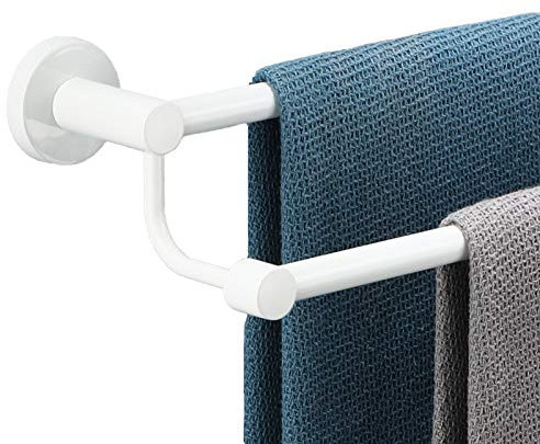 Double barre porte-serviettes murale en acier inoxydable pour salle de bain et cuisine, 80 cm, design rond moderne blanc