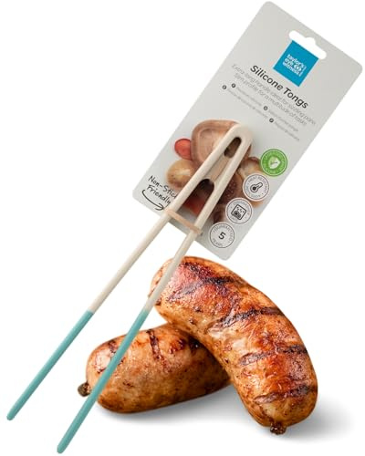 Taylors Eye Witness Large Buttermilk & Turquoise Silicone Gripping Tongs - Dishwasher Safe. Sturdy Build Non-Scratch Grip Heads, Long Handle. Odour, Stain, Heat Resistant(260°C/500°F) 5 Year Guarantee