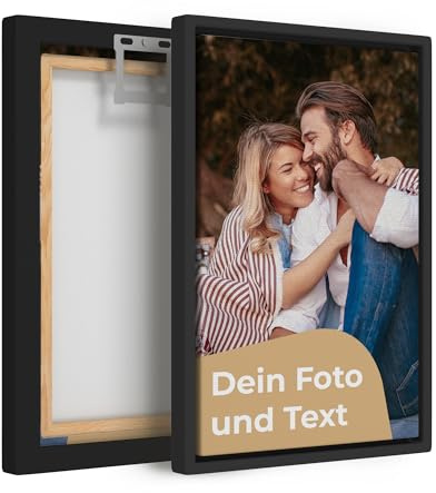 Cimpress Personalisiertes Leinwandbild mit Rahmen, 20 × 30 cm, Foto auf Leinwand selbst gestalten mit Bild und Text, hochwertige Wanddekoration für Zuhause oder Büro, personalisiertes Fotogeschenk