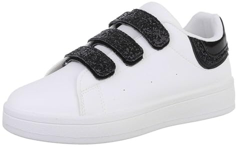 Ital Design Damenschuhe Freizeitschuhe Sneakers Low, PC2801-, Kunstleder, Weiß Schwarz, Gr. 41