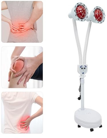 Wiyuer Rotlichtlampe Doppelkopf Rotlicht Lampe 360° Verstellbarer Heizlampe für Physiotherapie Muskelverspannung mit Rädern & Fernbedienung